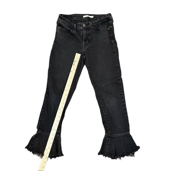 Levi's Women's 711 Ruffle Flair Leg Hem Skinny Crop Black Stonewash Size 27 - Picture 6 of 14
